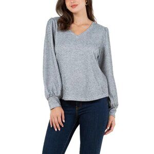 NWoT Fever Women's Ribbed V-Neck Long Sleeve Pullover Top Gray Size S $60 3C616